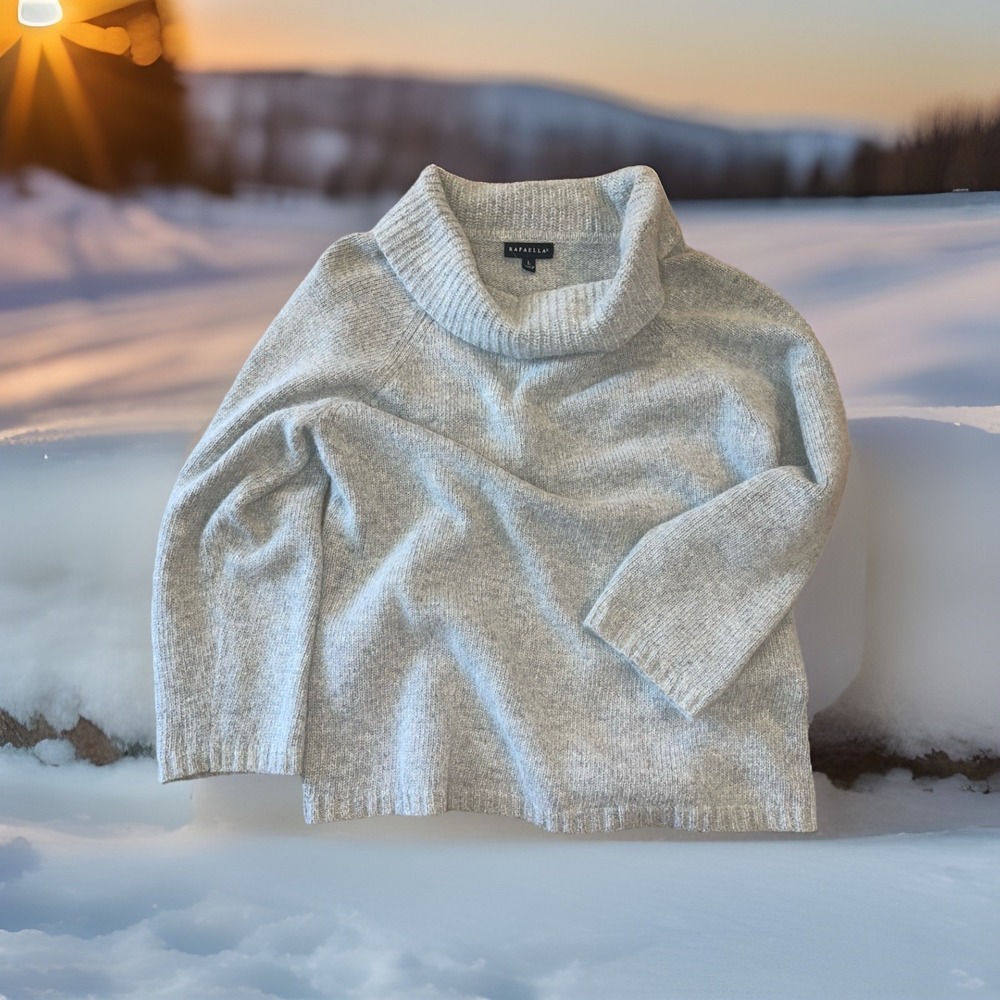 Rafaella Sweater Women L Gray‎ Angora Rabbit Lambs Wool